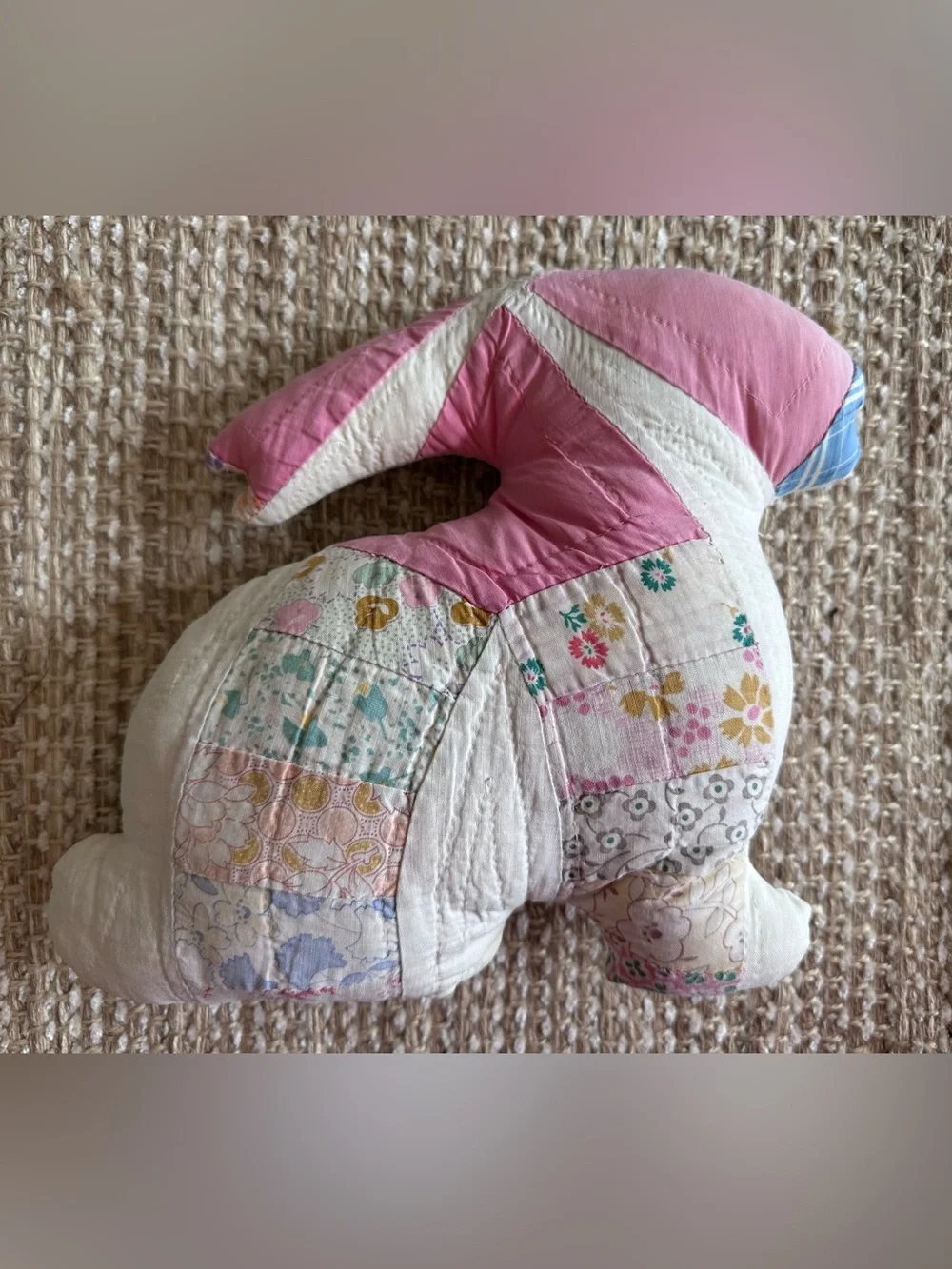 vintage Hand Stitched Bunny RABBIT PILLOW Wedding Ring QUILT Signed 2000 baby
